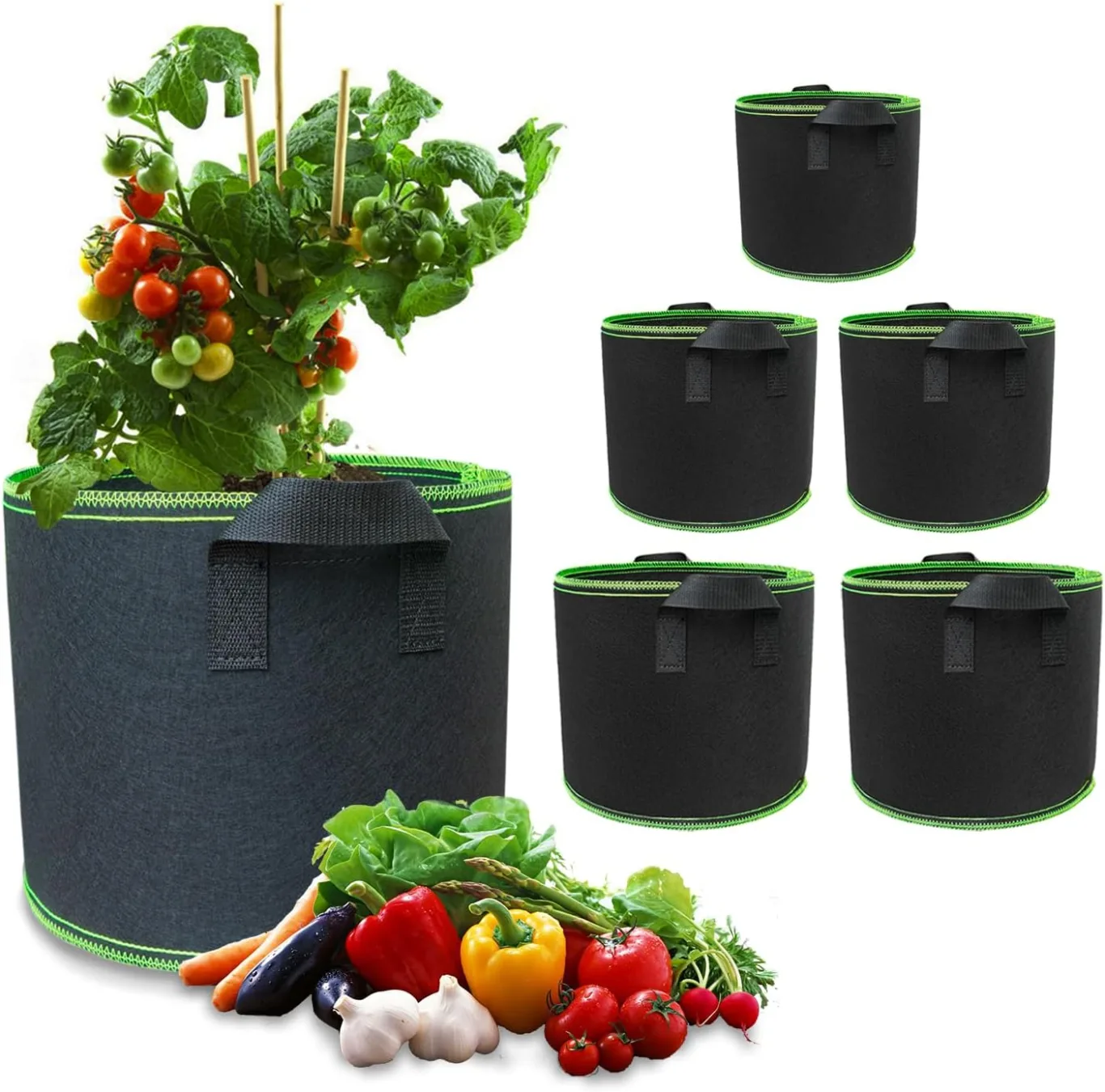 Pflanzsack 5 Stück 12l 20l 30l Vliesstoff Pflanzbeutel Stofftopf, Verdickte Atmungsaktive Stofftöpfe mit Griffe für Tomaten Pflanzen Gemüse Blumen Erdbeeren Pflanzbeutel Gewächshaus Garten Grow Bag - Bild 1