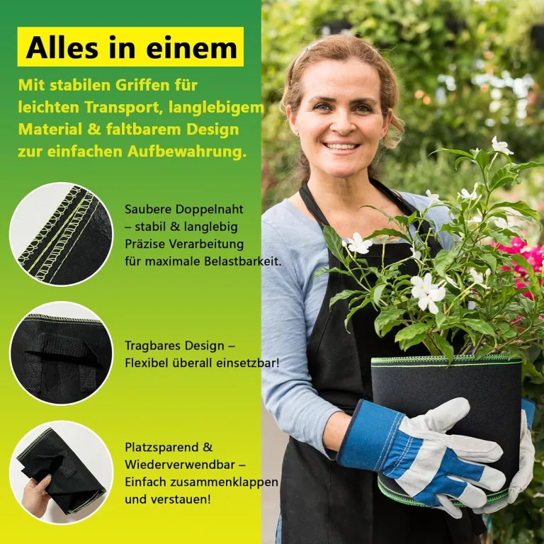 Pflanzsack 5 Stück 12l 20l 30l Vliesstoff Pflanzbeutel Stofftopf, Verdickte Atmungsaktive Stofftöpfe mit Griffe für Tomaten Pflanzen Gemüse Blumen Erdbeeren Pflanzbeutel Gewächshaus Garten Grow Bag – Bild 3
