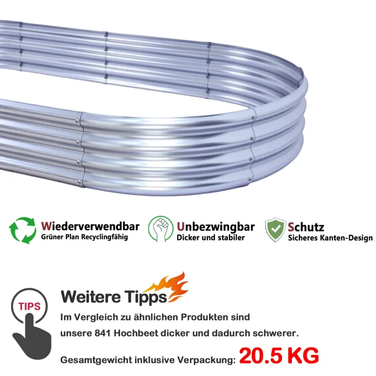 2 Stück Hochbeet Metall 240×120×29 cm Pflanzbeet Gartenbeet aus Verzinktem Stahl Pflanzkasten für Gemüse, Blumen, Kräuter, Oval, 240×120×29 cm (8x4x1 FT) 2Pcs Raised Bed – Bild 5