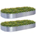 2 Stück Hochbeet Metall 240×120×29 cm Pflanzbeet Gartenbeet aus Verzinktem Stahl Pflanzkasten für Gemüse, Blumen, Kräuter, Oval, 240×120×29 cm (8x4x1 FT) 2Pcs Raised Bed - Thumbnail 1