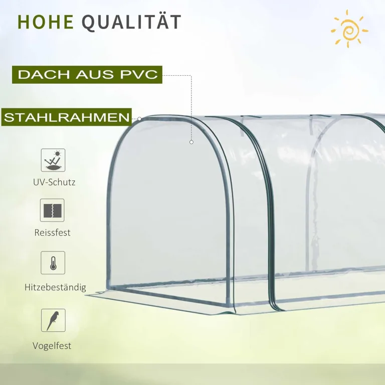 Outsunny Gewächshaus mit Tür, Foliengewächshaus aus Stahl, Treibhaus für Balkon, Garten, Tomatenhaus 350x100x80cm, Tomatengewächshaus für Tomaten, Gemüse, Blumen, Pflanzen, Transparent+Grün – Bild 4