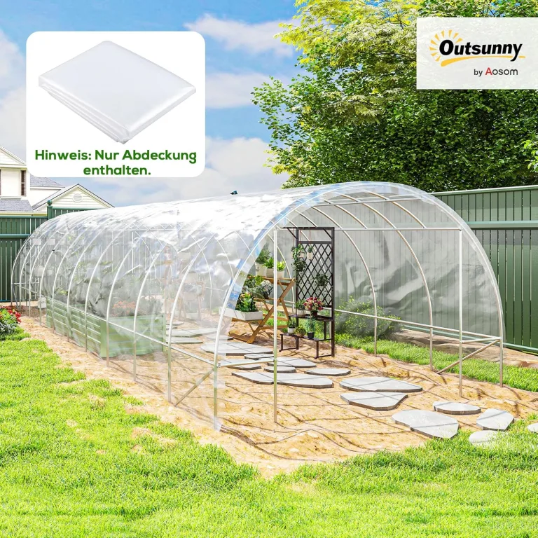 Outsunny Gewächshausfolie 6x10 m wasserdicht Gartenfolie mit UV Schutz, Extra Dick Reißfest Folie aus Kunststoff, Abdeckplane für Treibhaus Folientunnel, Tunnelfolie für Außenbereich Transparent – Bild 2