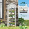 Outsunny Mini-Gewächshaus mit 5 Ebenen, tragbares Gewächshaus mit verstärkter PE-Abdeckung, Garten-Gewächshaus mit aufrollbarer Tür und Regalen, 69 x 49 x 193 cm, Weiß/Grau - Thumbnail 4