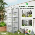 Outsunny Mini-Gewächshaus mit 5 Ebenen, tragbares Gewächshaus mit verstärkter PE-Abdeckung, Garten-Gewächshaus mit aufrollbarer Tür und Regalen, 69 x 49 x 193 cm, Weiß/Grau - Thumbnail 5