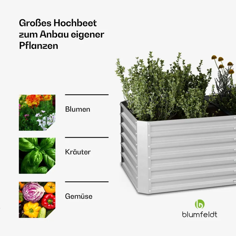 Blumfeldt High Grow Straight Hochbeet, Ergonomisches 1.440L Hochbeet Aus Wetterfestem Galvalume-Stahl Für Blumen, Kräuter & Gemüse – Rostbeständiges Design Mit Offener Bodenstruktur & Einfachem Aufbau – Bild 4