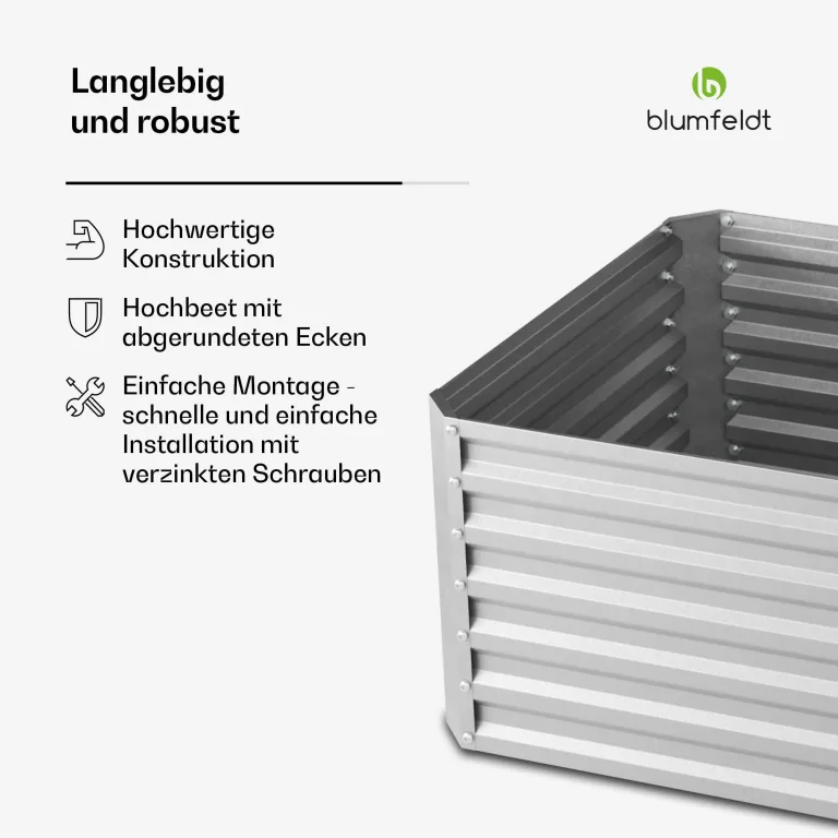 Blumfeldt High Grow Straight Hochbeet, Ergonomisches 1.440L Hochbeet Aus Wetterfestem Galvalume-Stahl Für Blumen, Kräuter & Gemüse – Rostbeständiges Design Mit Offener Bodenstruktur & Einfachem Aufbau – Bild 6
