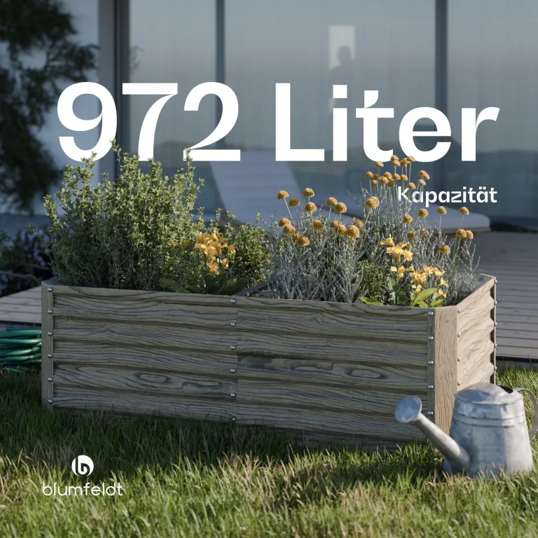 Blumfeldt High Grow Straight Hochbeet, Ergonomisches 972L Hochbeet Metall Holzoptik, Wetterfester Verzinkter Stahl Für Blumen, Kräuter & Gemüse – Rostbeständig, Offene Bodenstruktur & Einfache Montage – Bild 5