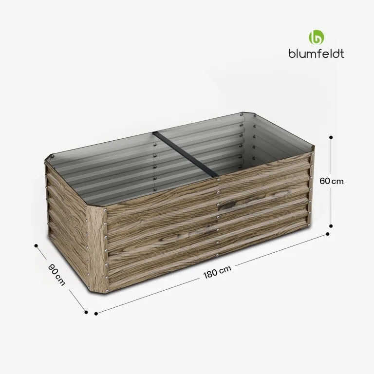 Blumfeldt High Grow Straight Hochbeet, Ergonomisches 972L Hochbeet Metall Holzoptik, Wetterfester Verzinkter Stahl Für Blumen, Kräuter & Gemüse – Rostbeständig, Offene Bodenstruktur & Einfache Montage – Bild 7