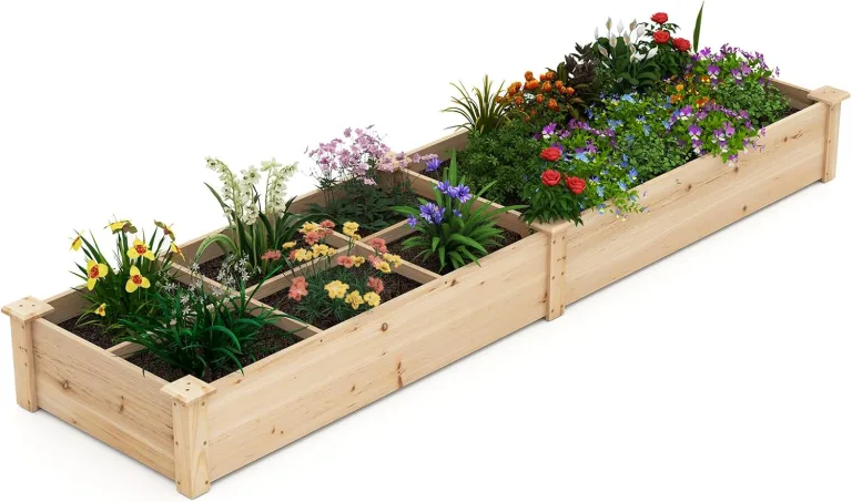 COSTWAY Hochbeet Holz, Gartenbeet mit 2 Pflanzkästen und Trennwänden, Kräuterbeet für Garten Balkon Hof Terrasse, Pflanzbeet Blumenbeet Tannenholz, 228 x 62 x 25 cm (Natur) – Bild 1
