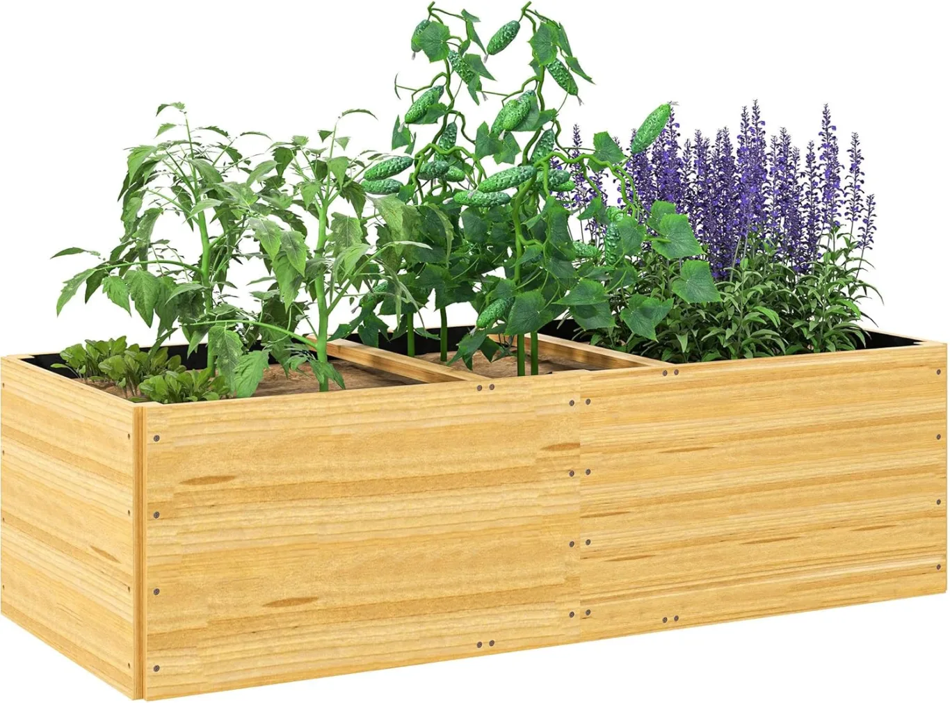 Outsunny Hochbeet aus Holz, Pflanzbeet Frühbeet mit 3 Pflanzzonen, Gartenbeet Blumenkasten, Pflanzkasten 140 x 60 x 40cm Gemüsebeet für Garten Balkon Terrasse, Pflanzkübel für Blumen, Pflanzen, Obst - Bild 1