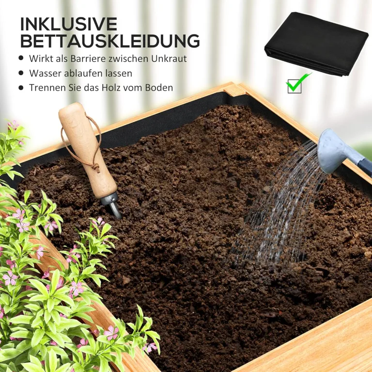 Outsunny Hochbeet aus Holz, Pflanzbeet Frühbeet mit 3 Pflanzzonen, Gartenbeet Blumenkasten, Pflanzkasten 140 x 60 x 40cm Gemüsebeet für Garten Balkon Terrasse, Pflanzkübel für Blumen, Pflanzen, Obst – Bild 5