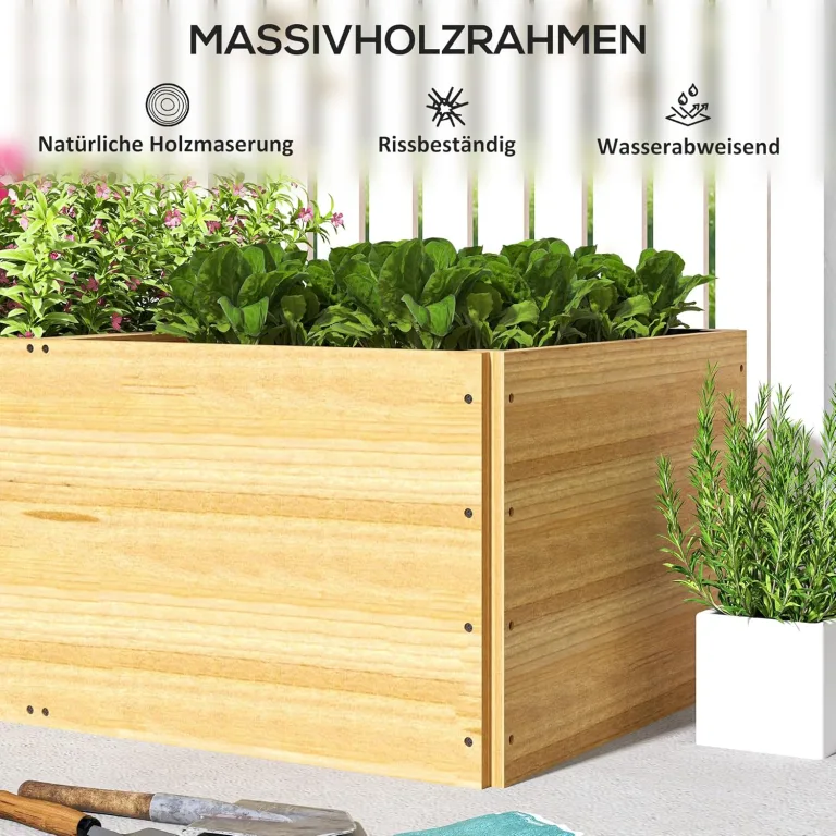 Outsunny Hochbeet aus Holz, Pflanzbeet Frühbeet mit 3 Pflanzzonen, Gartenbeet Blumenkasten, Pflanzkasten 140 x 60 x 40cm Gemüsebeet für Garten Balkon Terrasse, Pflanzkübel für Blumen, Pflanzen, Obst – Bild 6