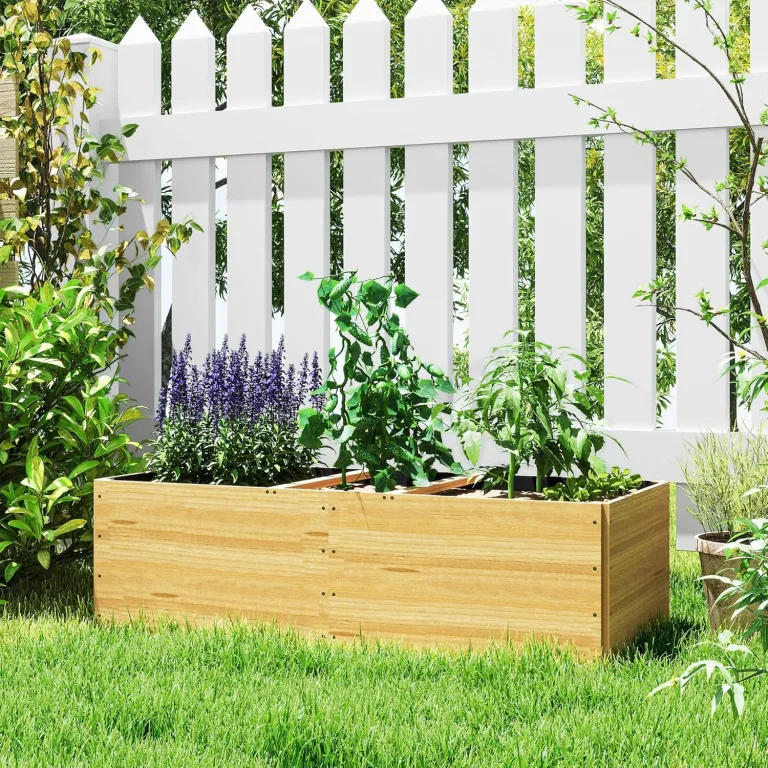 Outsunny Hochbeet aus Holz, Pflanzbeet Frühbeet mit 3 Pflanzzonen, Gartenbeet Blumenkasten, Pflanzkasten 140 x 60 x 40cm Gemüsebeet für Garten Balkon Terrasse, Pflanzkübel für Blumen, Pflanzen, Obst – Bild 9