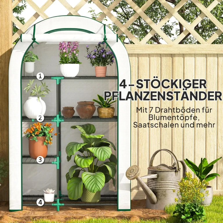 Outsunny Gewächshaus mit Runddach Tür, Regale, winterfest Foliengewächshaus aus Stahl, Treibhaus für Balkon, Garten, Tomatenhaus 100 x 45 x 160 cm, Tomatengewächshaus für Tomaten, Gemüse, Blumen, Weiß – Bild 6