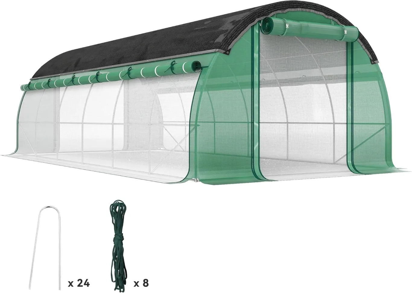 Outsunny Gewächshaus 6 x 3 x 2 m Foliengewächshaus mit 12 Fenster, Rolltüren, Aufrollbar Seitenwänden, UV-beständiger Folientunnel, Winterfest Tomatenhaus mit Erdanker, Grün - Bild 1