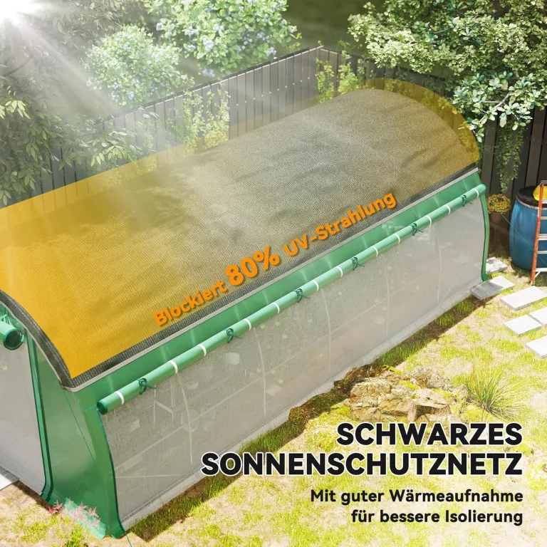 Outsunny Gewächshaus 6 x 3 x 2 m Foliengewächshaus mit 12 Fenster, Rolltüren, Aufrollbar Seitenwänden, UV-beständiger Folientunnel, Winterfest Tomatenhaus mit Erdanker, Grün – Bild 3