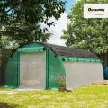 Outsunny Gewächshaus 6 x 3 x 2 m Foliengewächshaus mit 12 Fenster, Rolltüren, Aufrollbar Seitenwänden, UV-beständiger Folientunnel, Winterfest Tomatenhaus mit Erdanker, Grün - Thumbnail 2