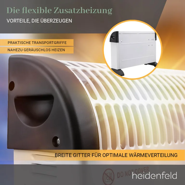 Heidenfeld elektrische Konvektorheizung HL200 | ???? ???????????????????? ???????????????????????????????? - 2000 Watt - Konvektor - Thermostat - Frostwächter - Elektroheizung - Heizung - Heizlüfter - Bis 25 m² (Mit Turbo) – Bild 7