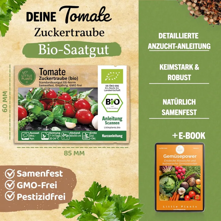 BIO Tomaten Samen 10 Tomatensamen Zuckertraube Kirschtomate Gemüsesamen für Gemüsegarten Samenfest Gemüse Samen für Küche, Balkon und Garten – Bild 4