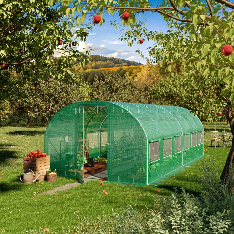 TOOLPORT Foliengewächshaus Gewächshaus 3x6m Premium mit schwenkbarer Türkonstruktion PE-Plane 180 g/m² grün transparent – Bild 2