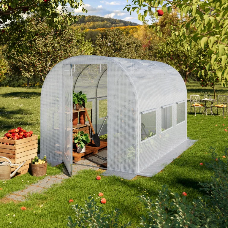 TOOLPORT Foliengewächshaus Gewächshaus 2x3m Premium mit schwenkbarer Türkonstruktion PE-Plane 180 g/m² weiß transparent – Bild 2