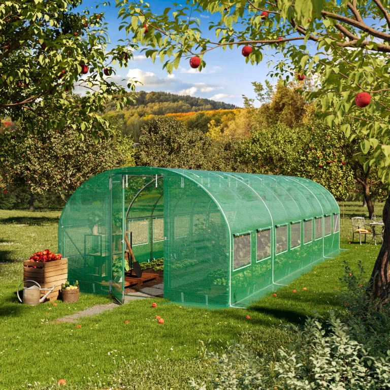 TOOLPORT Foliengewächshaus Gewächshaus 3x8m Premium mit schwenkbarer Türkonstruktion PE-Plane 180 g/m² grün transparent – Bild 2