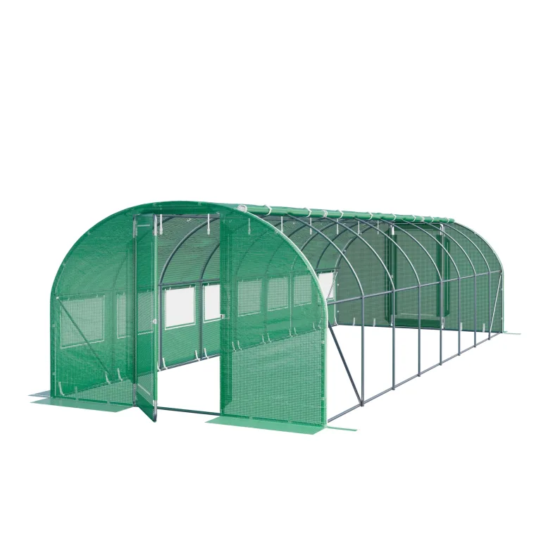 TOOLPORT Foliengewächshaus Gewächshaus 3x8m Premium mit schwenkbarer Türkonstruktion PE-Plane 180 g/m² grün transparent – Bild 1