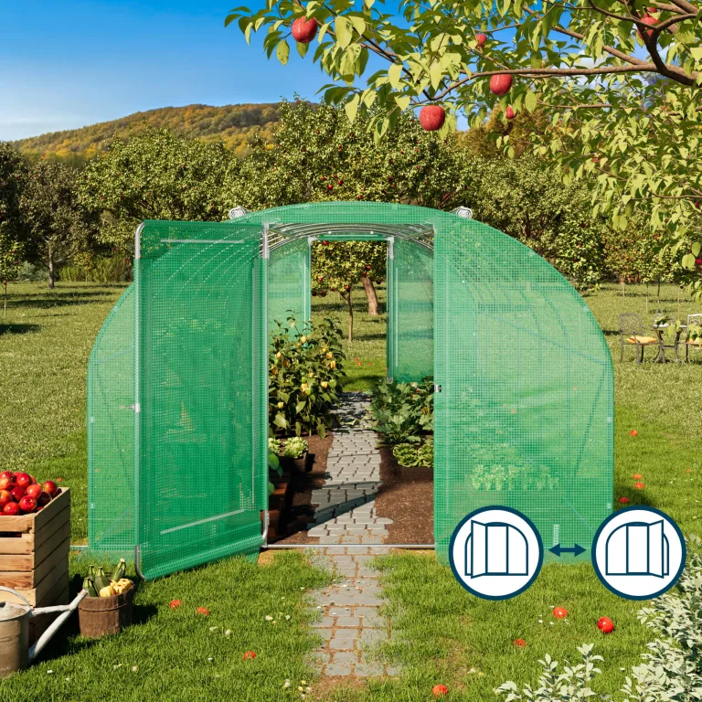 TOOLPORT Foliengewächshaus Gewächshaus 3x4m Premium mit schwenkbarer Türkonstruktion PE-Plane 180 g/m² grün transparent – Bild 3