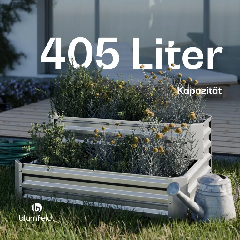 blumfeldt Hochbeet 120x90, 2 Ebenen, Wetterfest & Korrosionsbeständig, Galvanisierter Stahl Für Gemüse & Kräuter, Offene Bodenstruktur, Einfache Montage, Silber – Bild 5