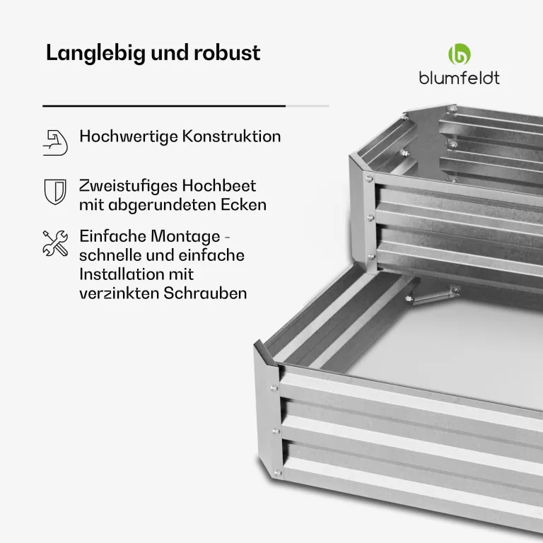 blumfeldt Hochbeet 120x90, 2 Ebenen, Wetterfest & Korrosionsbeständig, Galvanisierter Stahl Für Gemüse & Kräuter, Offene Bodenstruktur, Einfache Montage, Silber – Bild 6