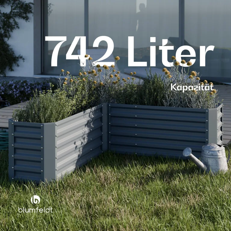 blumfeldt Hochbeet 160x160, L-förmiges Gartenhochbeet 742 L Aus Wetterfestem Galvanostahl, Ergonomisch & Rostbeständig Mit Offenem Boden Für Optimale Drainage & Einfacher Montage – Bild 5