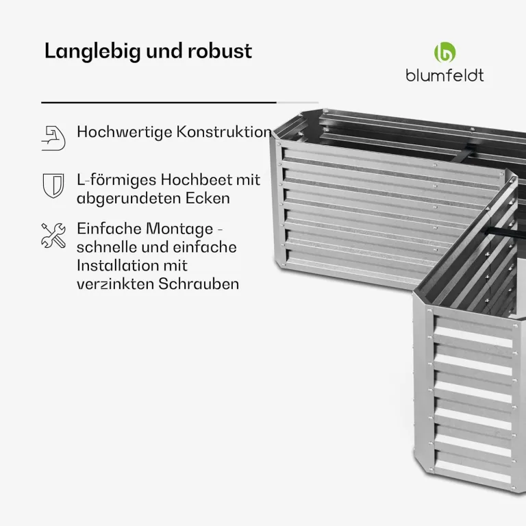 blumfeldt Hochbeet 160x160, L-förmiges Gartenhochbeet 742 L Aus Wetterfestem Galvanostahl, Ergonomisch & Rostbeständig Mit Offenem Boden Für Optimale Drainage & Einfache Montage – Bild 6