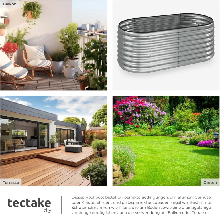 tectake® Hochbeet Metall, Hochbeete-Kit für Beet, Hochbeet Garten, wetterfest, Pflanzkasten, Kräuterbeet, Frühbeet, Gemüsebeet, Pflanzenbeet, zur Anzucht, als Blumenkasten - 603l, 160 x 80 x 60 cm – Bild 7