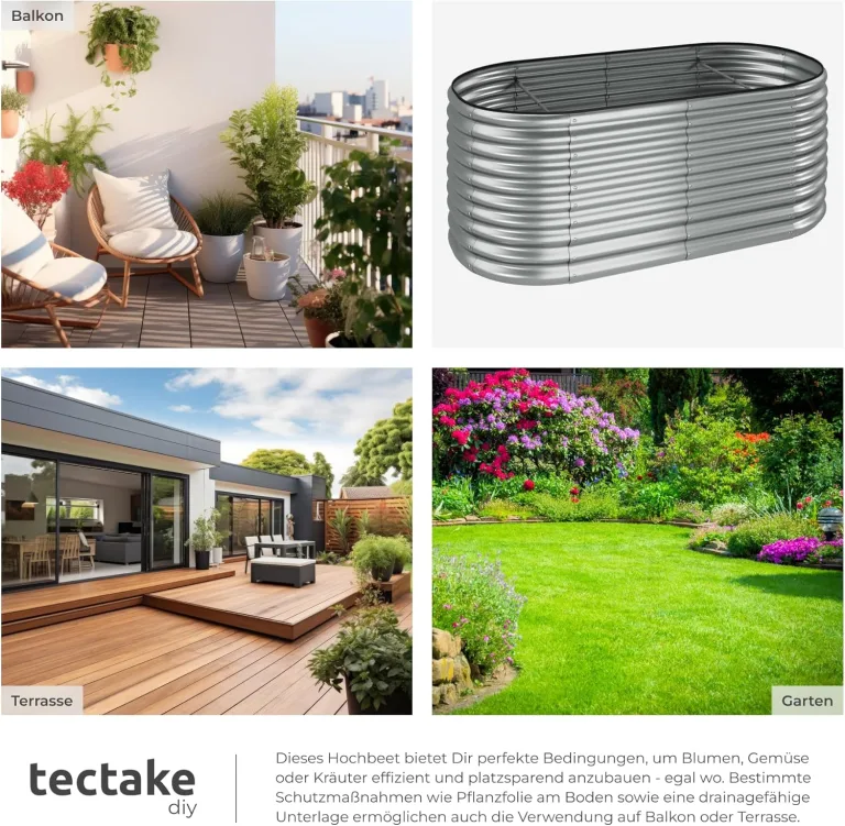 tectake® Hochbeet Metall, Hochbeete-Kit für Beet, Hochbeet Garten, wetterfest, Pflanzkasten, Kräuterbeet, Frühbeet, Gemüsebeet, Pflanzenbeet, zur Anzucht, als Blumenkasten - 1257l, 200 x 100 x 80 cm – Bild 7