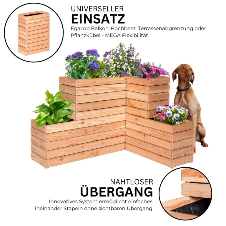 Mega Holz Pflanzkübel MODULO 90x30x39 cm (BxTxH) - wetterfester Blumenkasten aus heimischen Lärchenholz - Blumenkübel aus witterungsbeständiger Lärche für Garten, Terrasse und Balkon, Modular, Holz – Bild 4