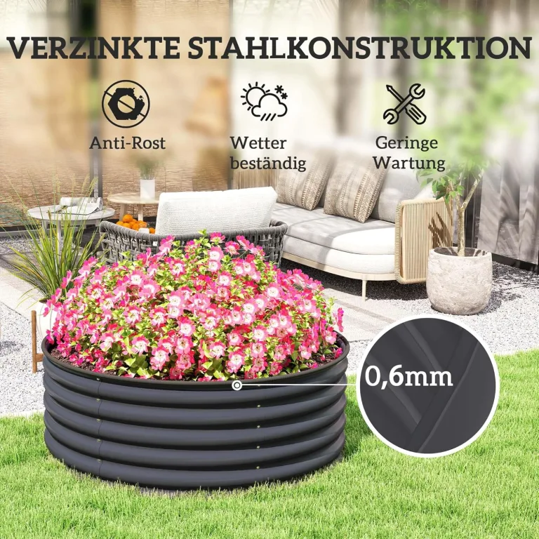 Outsunny Hochbeet aus Stahl, Pflanzbeet Frühbeet Gartenbeet stapelbar Blumenkasten steckbar Pflanzkasten 120x120x43cm Gemüsebeet für Garten Balkon Terrasse, Pflanzkübel für Blumen, Pflanzen – Bild 5