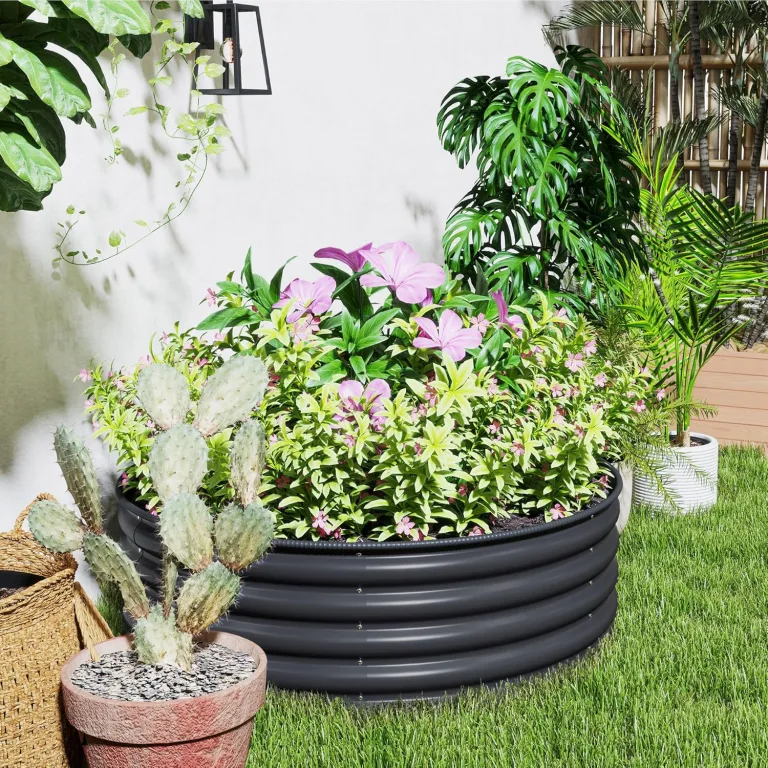 Outsunny Hochbeet aus Stahl, Pflanzbeet Frühbeet Gartenbeet stapelbar Blumenkasten steckbar Pflanzkasten 120x120x43cm Gemüsebeet für Garten Balkon Terrasse, Pflanzkübel für Blumen, Pflanzen – Bild 9