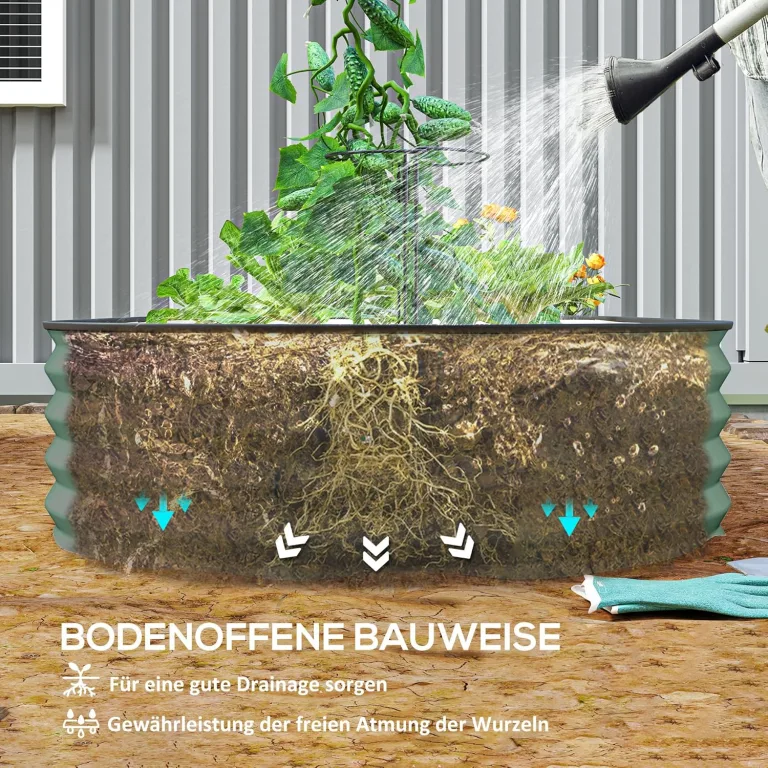 Outsunny 2er-Set Hochbeet aus Stahl, Pflanzbeet Frühbeet Gartenbeet Blumenkasten stapelbar, Pflanzkasten Gemüsebeet 181x93x30cm für Garten Balkon, Pflanzkübel für Blumen, Pflanzen, Gemüse – Bild 6