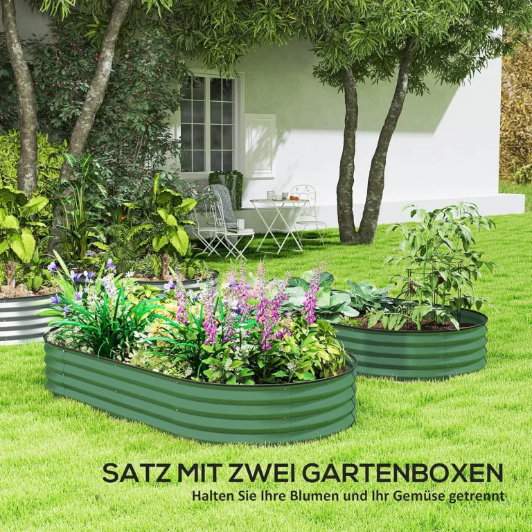 Outsunny 2er-Set Hochbeet aus Stahl, Pflanzbeet Frühbeet Gartenbeet Blumenkasten stapelbar, Pflanzkasten Gemüsebeet 181x93x30cm für Garten Balkon, Pflanzkübel für Blumen, Pflanzen, Gemüse – Bild 3