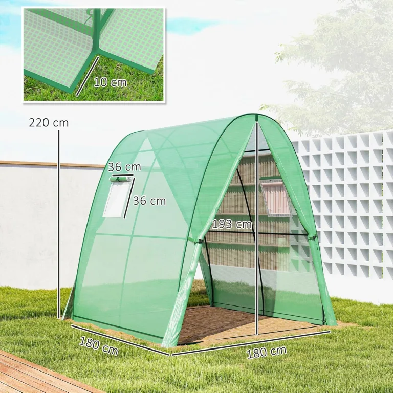 Outsunny Gewächshaus mit Rolltür, 2 Fernster, winterfest Foliengewächshaus aus Stahl, Treibhaus für Balkon, Garten, Tomatenhaus 180 x 180 x 200 cm, Tomatengewächshaus für Tomaten, Gemüse, Blumen, Grün – Bild 7