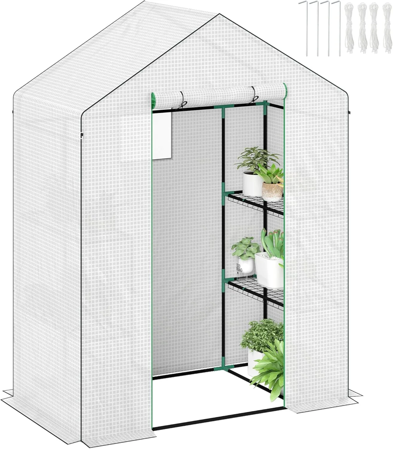 Outsunny Gewächshaus mit Rolltür, Fenster, Regale, Winterfest Foliengewächshaus aus Stahl, Treibhaus für Balkon, Garten, Tomatenhaus 143 x 74 x 190 cm, Tomatengewächshaus für Tomaten, Gemüse, Weiß - Bild 1