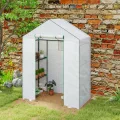 Outsunny Gewächshaus mit Rolltür, Fenster, Regale, Winterfest Foliengewächshaus aus Stahl, Treibhaus für Balkon, Garten, Tomatenhaus 143 x 74 x 190 cm, Tomatengewächshaus für Tomaten, Gemüse, Weiß - Thumbnail 8