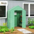 Outsunny Gewächshaus mit Rolltür, Fenster, Regale, Winterfest Foliengewächshaus aus Stahl, Treibhaus für Balkon, Garten, Tomatenhaus 143 x 74 x 190 cm, Tomatengewächshaus für Tomaten, Gemüse, Grün - Thumbnail 2