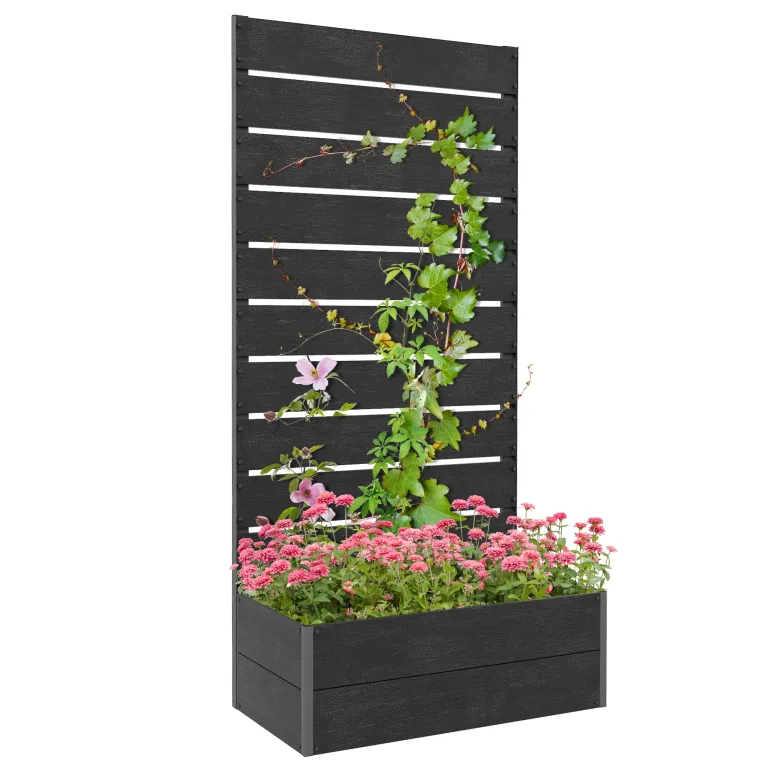 Outsunny Garten-Pflanzkasten mit Gitter für Kletterpflanzen, Weinranken, Blumen, freistehendes Hochbeet für Garten, Außenbereich, Terrasse, Pflanzkasten mit Drainageöffnung, 72x38x150cm, Schwarz