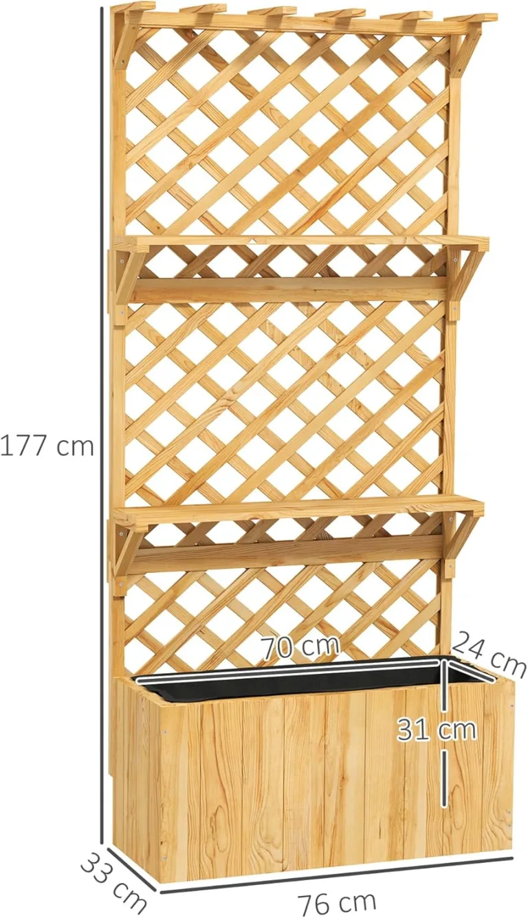 Outsunny Hochbeet mit Spalier, Blumenhochbeet aus Tanneholz, Pflanzbeet mit Rankgitter, Frühbeet mit Regale, Gartenbeet Pflanzkübel Pflanzkasten für Terrasse, Garten, 76 x 33 x 177 cm – Bild 7