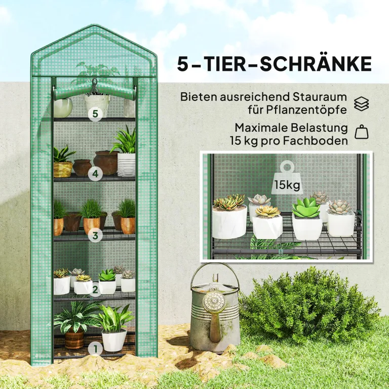 Outsunny Gewächshaus mit Rolltür, Regale, Winterfest Foliengewächshaus aus Stahl, Treibhaus für Balkon, Garten, Tomatenhaus 69 x 49 x 193 cm, Tomatengewächshaus für Tomaten, Blumen, Grün – Bild 4