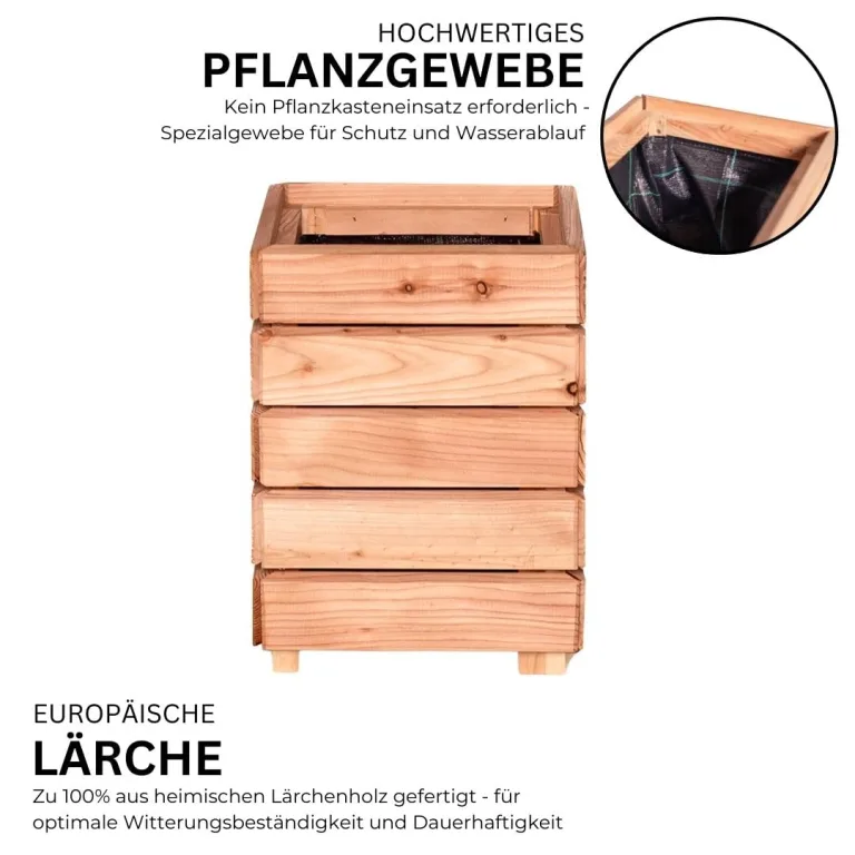 Mega Holz Hochbeet MODULO 30x30x75 cm (BxTxH) - Wetterfester Pflanzkübel aus Holz für Innen- und Außenbereich - Blumenkübel aus witterungsbeständiger Lärche für Garten, Terrasse und Balkon, Modular – Bild 4