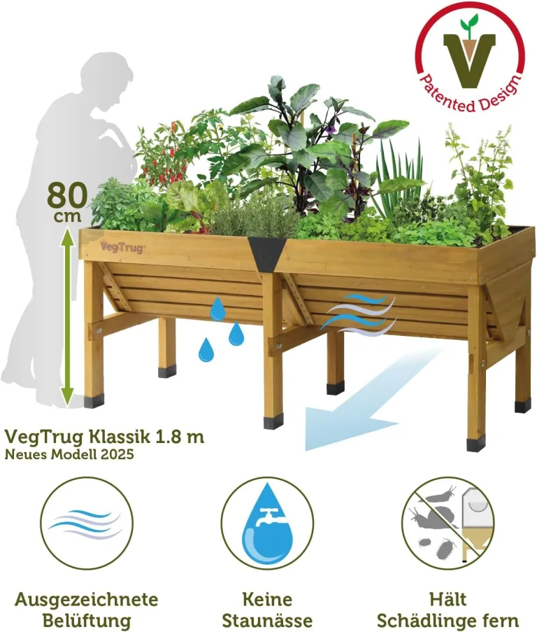 VegTrug Classic V2 1,8m Hochbeet, Natur, Pflanztiefe für flach und tief wurzelndes Gemüse, 100% FSC zertifiziertes Holz, 183 x 76 x 80 cm – Bild 5