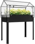 Outsunny Hochbeet mit Abdeckung, erhöhtes Kräuterbeet mit Ablauflöchern, Pflanzkasten aus Metall, wetterbeständig Gemüsebeet, Gartenbeet, Pflanzbeet für Garten, Balkon, 100 x 48 x 124 cm, Schwarz - Thumbnail 1