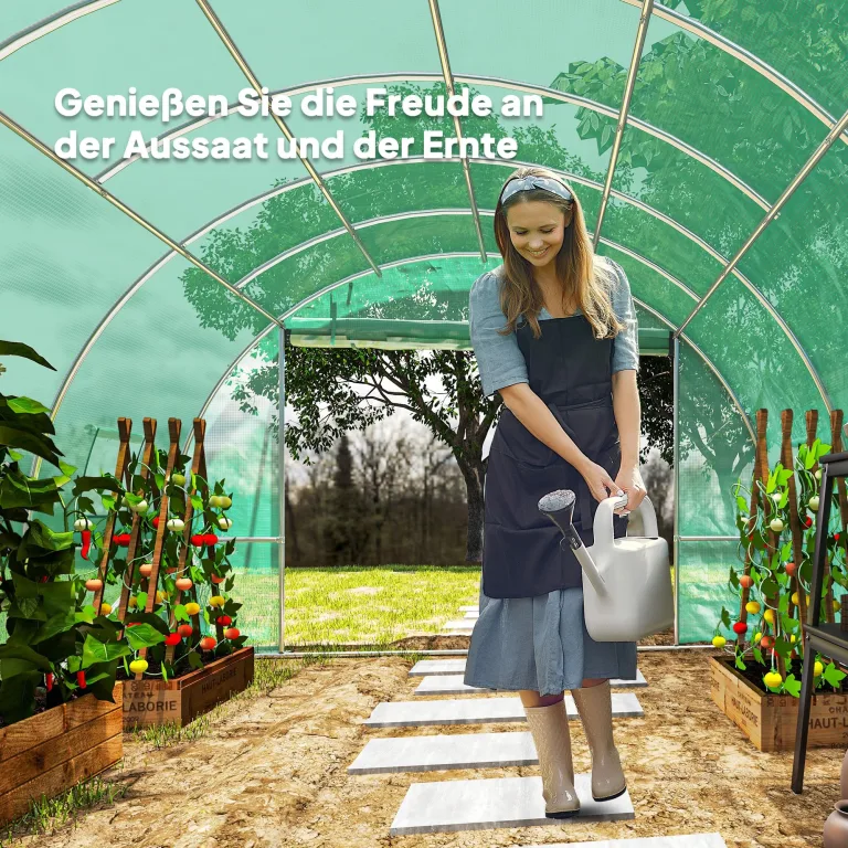 Outsunny Gewächshaus 300x400x200cm Foliengewächshaus Tomatenhaus mit Tür, 8 Fenster, Folientunnel aus verzinktem Stahl, 170g/m² PE, stabiles pflanztunnel, Treibhaus inkl. Erdanker & Seilen, Grün – Bild 8